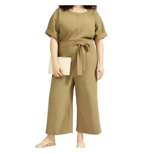 Everlane Jumpsuit Womens Size 12 Japanese GoWeave Short-Sleeve Wide Leg NEW NWT - Picture 1 of 8